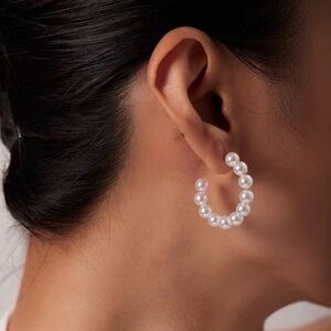 18K Gold Plated - Faux Pearl Hoop Earrings